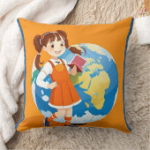 Young Girl Reading a Book with a Vibranly Globe Kissen (Decke)