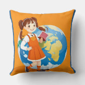 Young Girl Reading a Book with a Vibranly Globe Kissen (Rückseite)