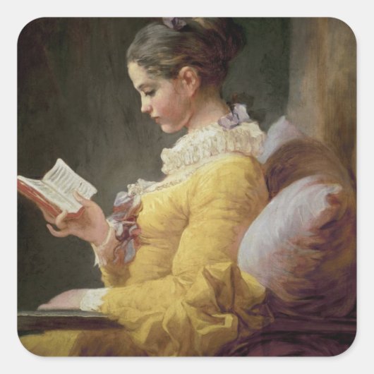 Young Girl Reading, c.1776 Quadratischer Aufkleber (Vorderseite)