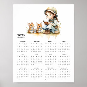 Young Girl Reads Book Rabbit Family 2025 Kalender Poster