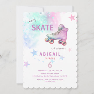 Young Girl Roller Skaten Birthday Party Einladung