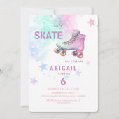 Young Girl Roller Skaten Colorful Birthday Party Einladung (Vorderseite)