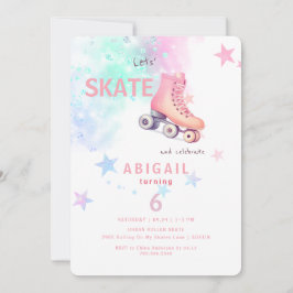Young Girl Roller Skaten Rounded Birthday Party Einladung