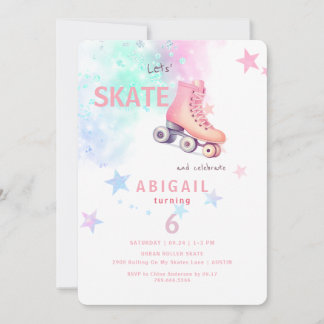 Young Girl Roller Skaten Rounded Birthday Party Einladung