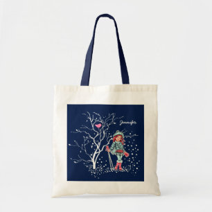 Young Girl Skier Individuelle Name Weihnachtsges Tragetasche