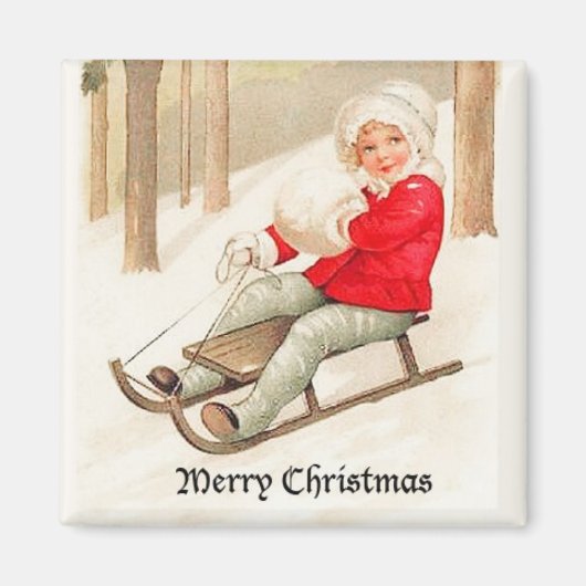 Young Girl Sledn Vintag Magnet (Vorne)