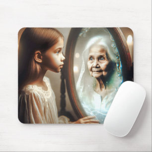 Young Girl Staring bei Old Lady in Mirror Mousepad