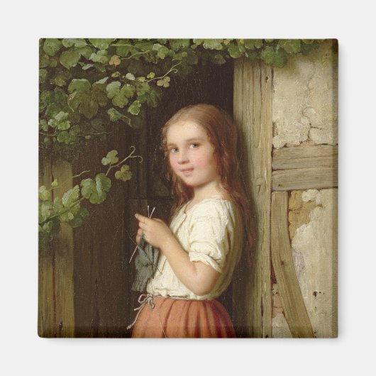 Young Girl Stehend in a Doorway Knitting, 1863 Magnet (Vorne)
