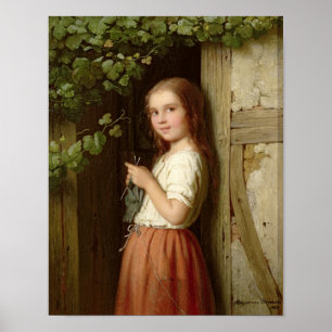 Young Girl Stehend in a Doorway Knitting, 1863 Poster