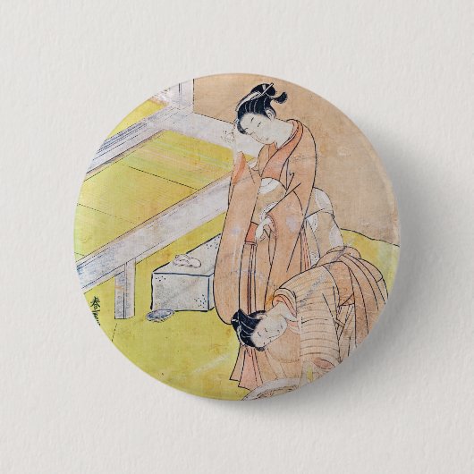 Young Girl Throws Goldfish in Pond-Buttons Button (Vorderseite)