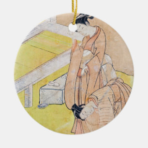 Young Girl Throws Goldfish in Pond-Ornament Keramikornament