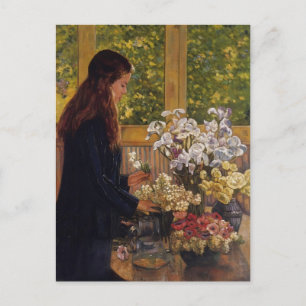 Young Girl, Vase der Blume von Theo Rysselberghe Postkarte