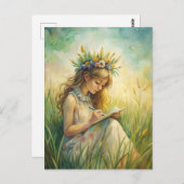 Young Girl Wildflowers Nature Inspired  Postkarte (Vorne/Hinten)