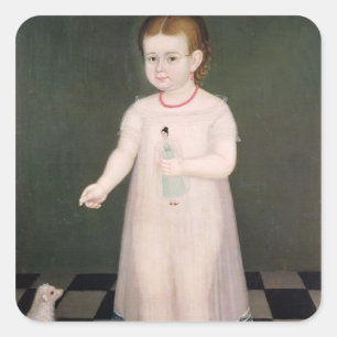 Young Girl with a Doll, 1838 Quadratischer Aufkleber