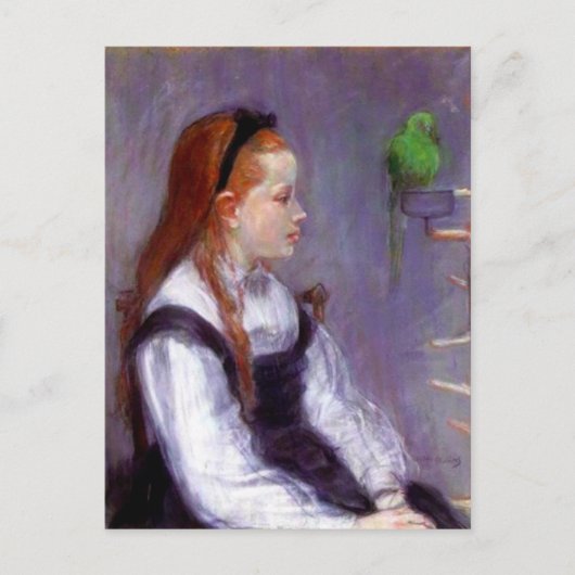 Young Girl with a Parrot, Berthe Morisot, Postkarte (Vorderseite)