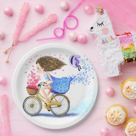 Young Girl with Bike Paper Tellers - Liebe Pappteller (Party)