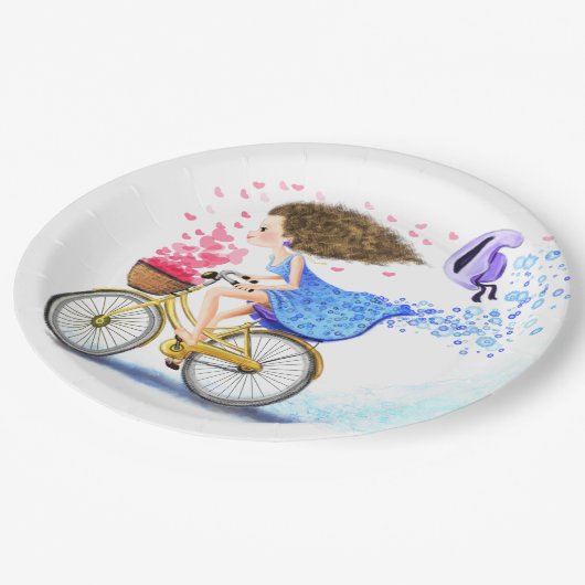 Young Girl with Bike Paper Tellers - Liebe Pappteller (Schrägansicht)
