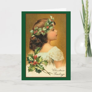 Young Girl with Holly Vintage Christmas Feiertagskarte
