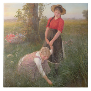 Young Girls Picking Blume Fliese