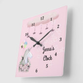 Young Girls Wall Clock mit Unicorn Quadratische Wanduhr (Winkel)