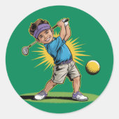 Young Golfer Birthday Swing Party Runder Aufkleber (Vorderseite)