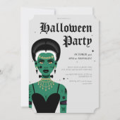 Young Goth Bride von Frankenstein Halloween-Party Einladung (Vorderseite)