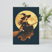 Young Goth Hexe Sat Astride Ein Besom Vector Art Einladung (Stehend Vorderseite)