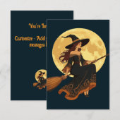 Young Goth Hexe Sat Astride Ein Besom Vector Art Einladung (Vorne/Hinten)