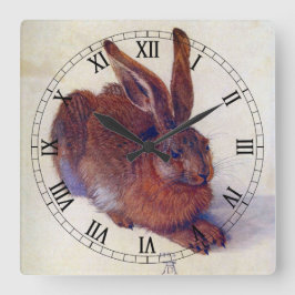 Young Hare by Albrecht Durer, Renaissance Fine Art Quadratische Wanduhr