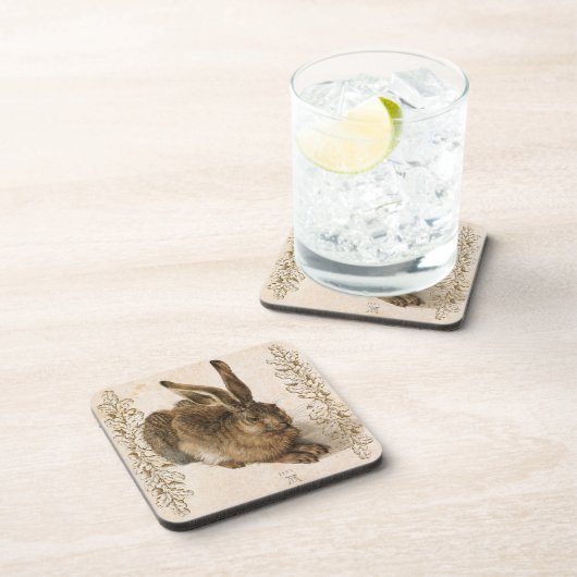 Young Hare von Albrecht Dürer mit Leafy Accents Untersetzer (Rechte Seite)