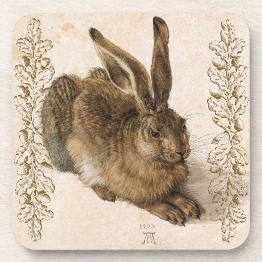 Young Hare von Albrecht Dürer mit Leafy Accents Untersetzer (Vorderseite)