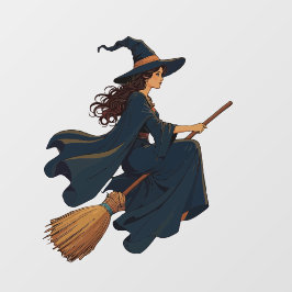 Young Hexe Sat Astride A Besom Vector Art Fensteraufkleber