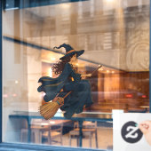 Young Hexe Sat Astride A Besom Vector Art Fensteraufkleber (Café-Fenster)