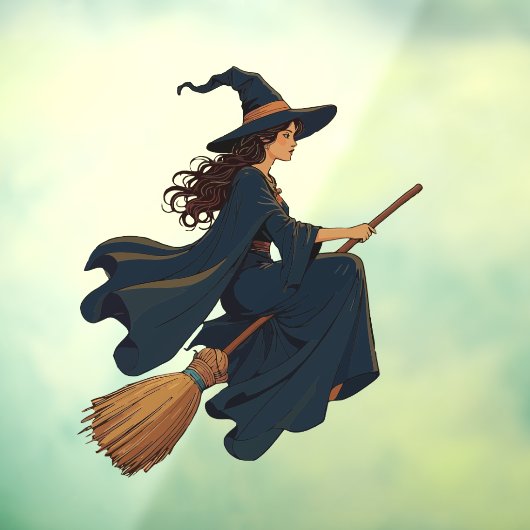 Young Hexe Sat Astride A Besom Vector Art Fensteraufkleber (Blatt 3)