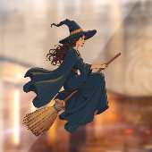 Young Hexe Sat Astride A Besom Vector Art Fensteraufkleber (Blatt 2)