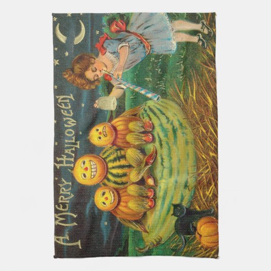 Young Hexe's Brew: Pumpkin Men on Magick Altar Geschirrtuch (Vertikal)