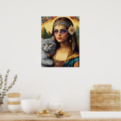 Young Hippie Mona Lisa und ihre graue Katze Poster (Küche)