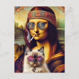 Young Hippie Mona Lisa und ihre Himalayakkatze Postkarte