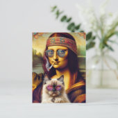 Young Hippie Mona Lisa und ihre Himalayakkatze Postkarte (Stehend Vorderseite)