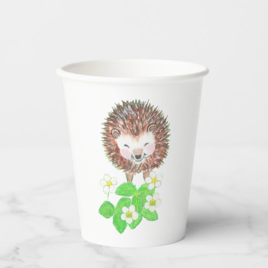 Young Igel & Wild Strawberry Blume Pappbecher (Vorderseite)