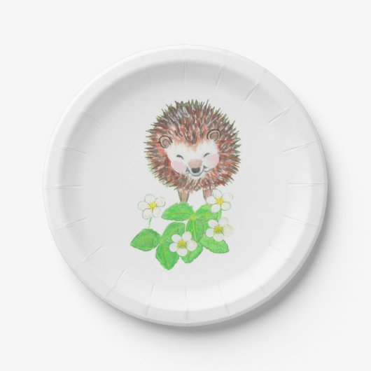 Young Igel & Wild Strawberry Blume Pappteller (Vorderseite)