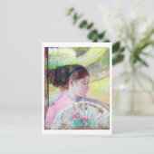 Young Lady with a Japanese Fan, Mary Cassatt Postkarte (Stehend Vorderseite)