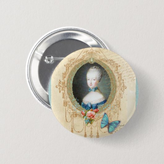 Young Marie Antoinette Butterfly Kunstdruckerei Button (Vorne & Hinten)