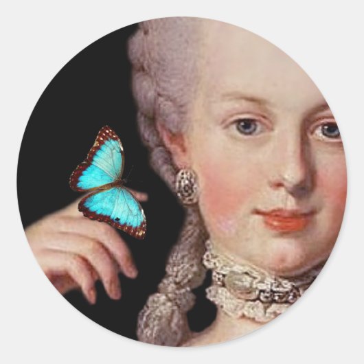 Young Marie Antoinette mit Schmetterling Runder Aufkleber (Vorderseite)
