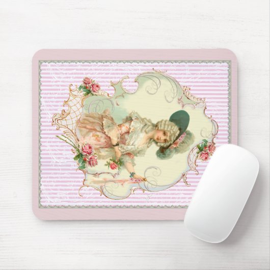 Young Marie Antoinette Pink Roses Mousepad (Mit Mouse)