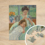 Young Mother Näwing | Mary Cassatt Puzzle<br><div class="desc">Young Mother Sewing (1900) von der amerikanischen Impressionistin Mary Cassatt. Original-Kunstwerk ist ein Ölgemälde auf Leinwand. Das Portrait zeigt eine Mutter,  die von Hand näht,  während sich ihr kleines Kind nah auf den Schoß lehnt. Verwenden Sie die Entwurfstools,  um einen benutzerdefinierten Text hinzuzufügen oder das Bild zu personalisieren.</div>