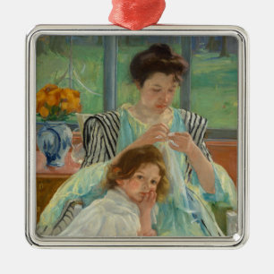 Young Mother Näwing Silbernes Ornament