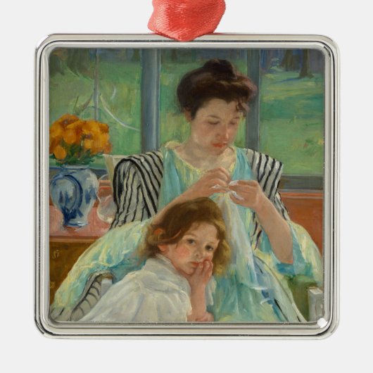 Young Mother Näwing Silbernes Ornament (Vorne)