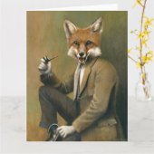 Young Mr Fox in Anzug Große Grüße Karte (Gelbe Blume)