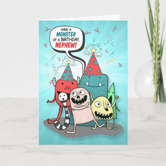 Young Nephew Birthday Monsters Cartoon Style Karte (Vorderseite)